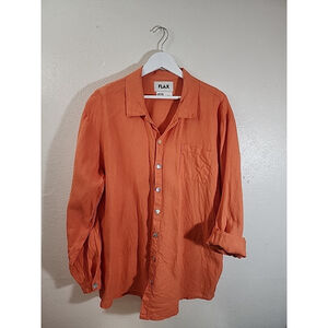 Flax Lagen Look Bright Orange Long Sleeve Button Down Shirt Size Medium